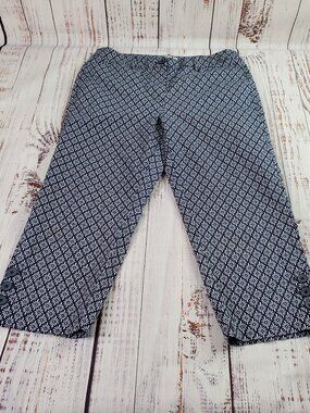 Talbots Crop Pants Trousers Womens 8 Black Floral Geometric Casual Classic Boho